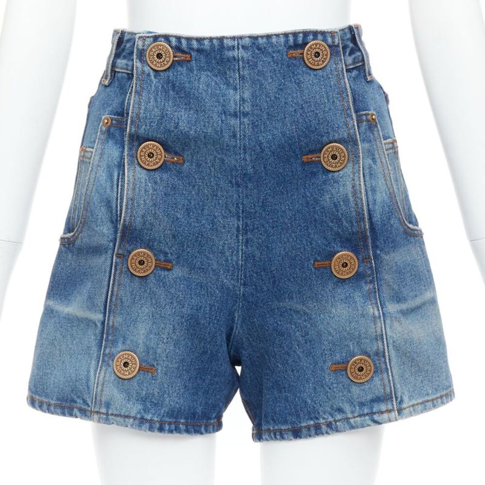 Balmain High Waisted Denim Shorts